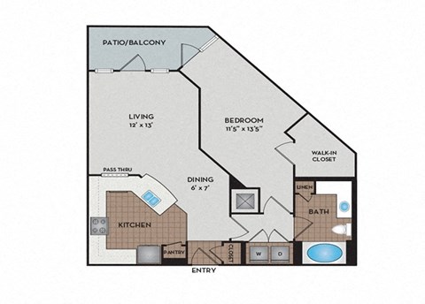 Floor plan for 1 bed, 1 bath, 847 sqft